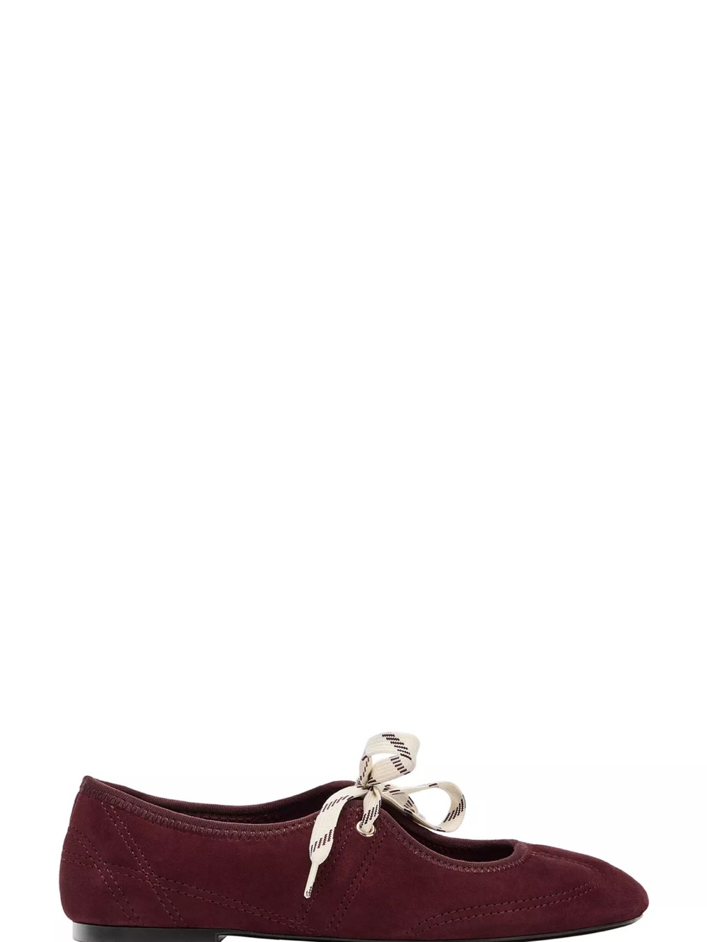 Zara Burgundy faux Suede Ballet Flat with Striped Bow